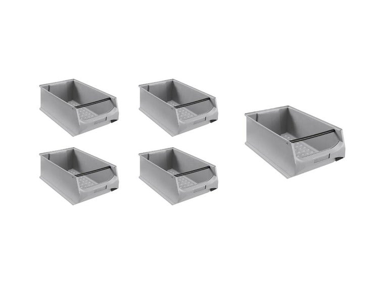 PROREGAL SparSet 5x Graue Sichtlagerbox 5.1 mit Griffstange HxBxT 20 x 30 x 50 cm 21,8 Liter Sichtlagerbehälter
