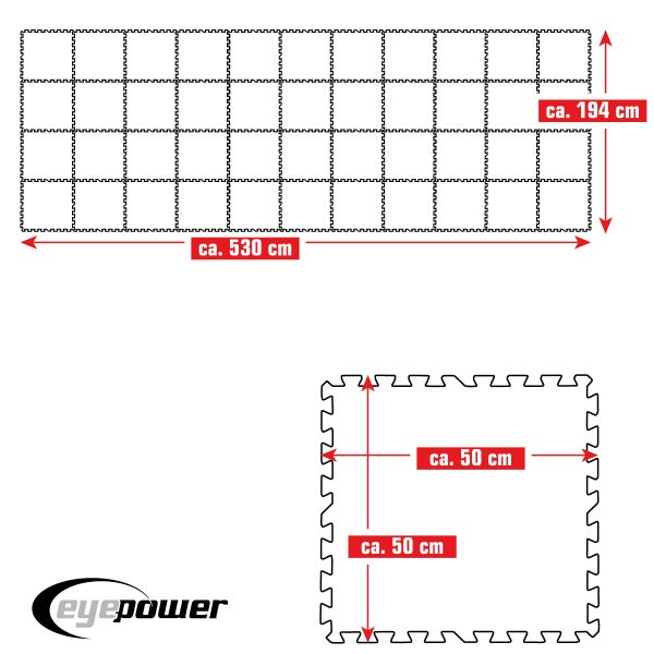 eyepower 10,3 m² Poolunterlage - 44 EVA Matten 50x50 - Outdoor Pool Unterlage - Unterlegmatten Set