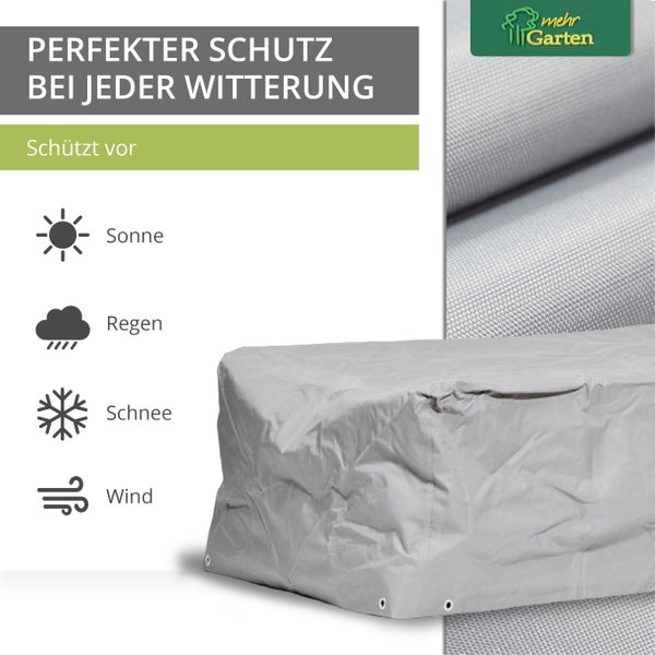 Mehr Garten - Premium PROTECT Sonnenliege-Abdeckung, 225 (B) x 85 (T) x 40 (H) cm I Gartenmöbel-Schutzhülle wasserdicht, UV-beständig & atmungsaktiv aus robustem Gewebe I Taupe (Hellgrau)