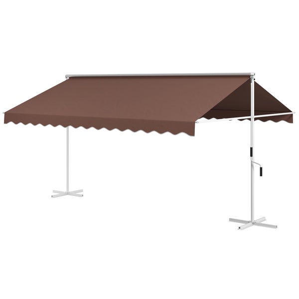 Outsunny Standmarkise, mit Handkurbel, Ausziehbare Terrassenüberdachung, Verstellbar Sonnenschutz für Garten, Balkon, 4,5 x 3,4 m, Polyester, Kaffee