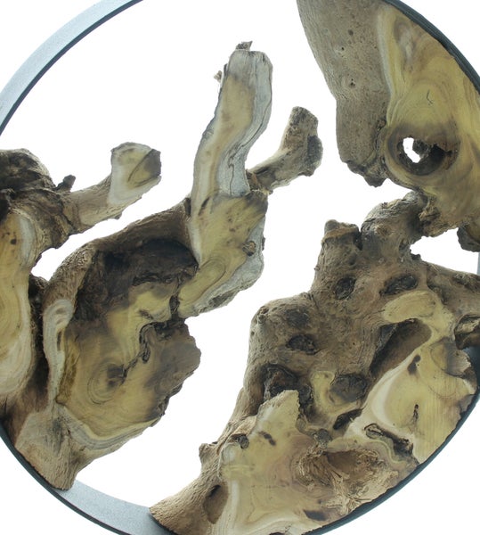 Dekorative Holzskulptur mit Metallrahmen