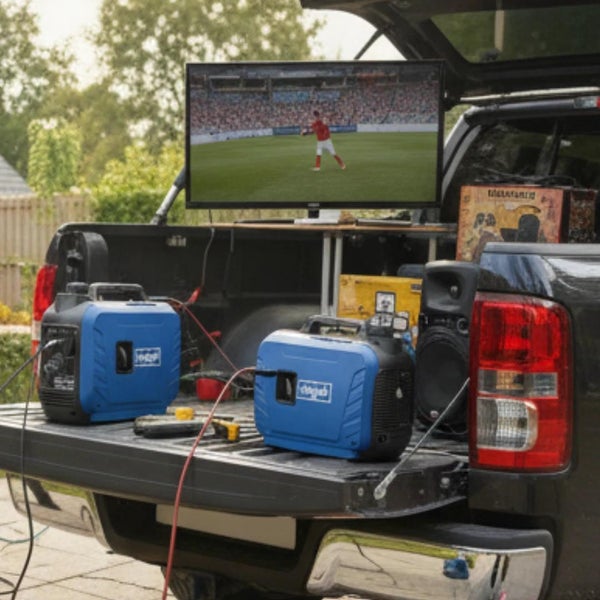 Tragbarer Inverter-Stromerzeuger von Scheppach in Blau-Schwarz mit Tragegriff und Seilzugstarter.