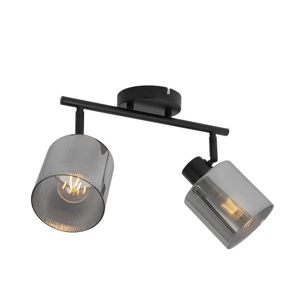 Deckenleuchte mit zwei Lampen, Metall und Glas