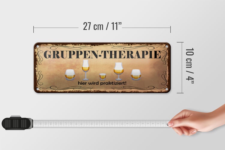 Blechschild Spruch 27x10cm Bier Gruppen Therapie hier wird Dekoration