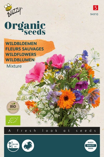 Bio Wildblumensamen-Mischung auf einer Verpackung