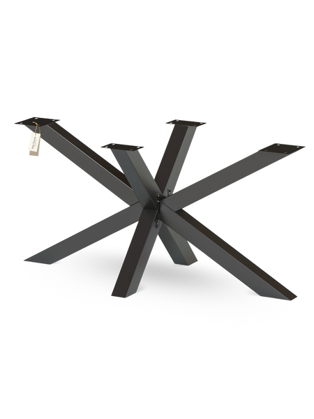 Tischgestell aus Metall im Spider-Design mit vier Montageplatten für Tischplatten.