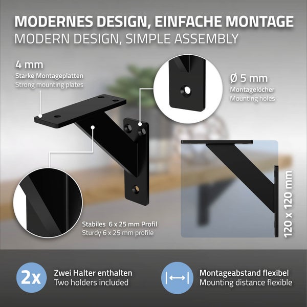 ML-Design 8 Stück Regalhalterung 120x120 mm, Schwarz, Aluminium, Schwebende Regalhalterungen, Regalwinkel, Wandhalterung für Regalbrett, Regalträger für Wandmontage, Wandregal Wandkonsole Regalstütze
