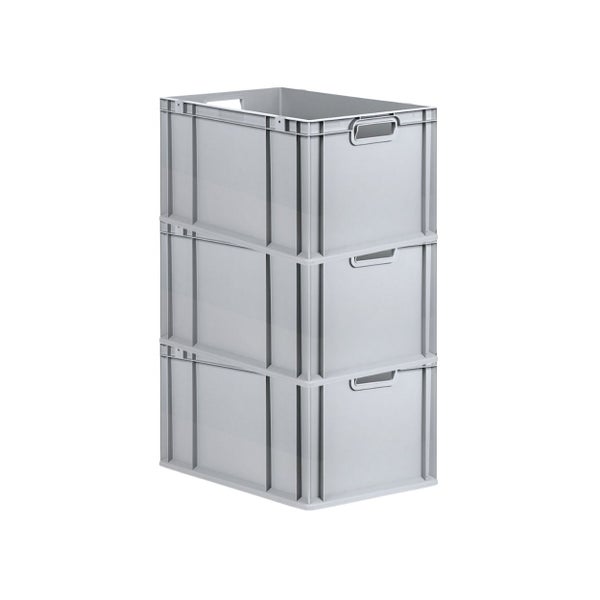 PROREGAL Spar Set 3x Eurobox Nextgen Economy Mit Scharnierdeckel & Roten Schiebeschnappverschlüssen Griffe Offen HxBxT 32 x 40 x 60 cm 65 Liter