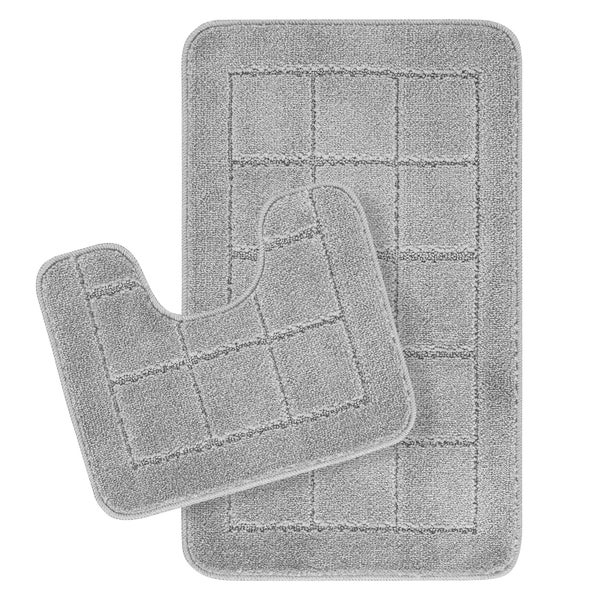 2 Waschbare Rutschfeste BadezimmerTeppiche im Set Grau 80x50/40x40 cm NOELLE