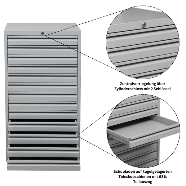 PROREGAL Schubladenschrank Swan 13 Schubladen HxBxT 98 x 53 x 43 cm Grau