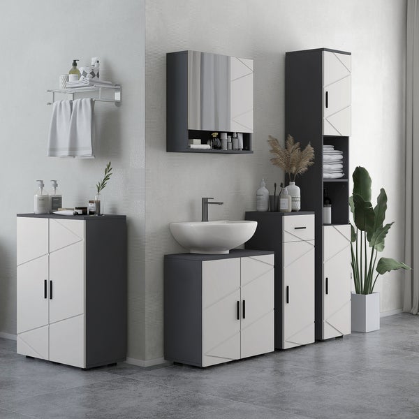 kleankin Badezimmerschrank Beistellschrank mit Doppeltür Badschrank mit Verstellbar Ablagen, Aufbewahrungsschrank für Wohnzimmer 60 x 30 x 82 cm Grau