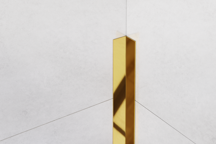 Inneneck-Li-Profil aus Edelstahl  2 cm x 2 cm x 270 cm – poliertes Gold