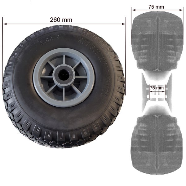 Rad mit Kunststofffelge, Durchmesser 260 Millimeter und Breite 75 Millimeter