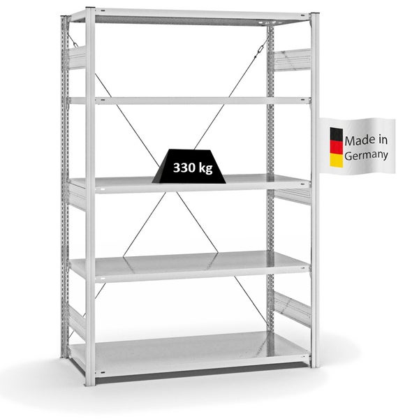 PROREGAL Fachbodenregal Stecksystem T-Profil Heavy-Duty Grundregal HxBxT 200 x 130 x 60 cm 5 Ebenen Fachlast 330 kg Einseitig Nutzbar Lichtgrau