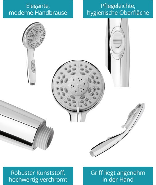 Calmwaters® Handbrause Chrom, 3-strahlige Duschbrause, 10 cm Sprühplatte, Anti-Kalk-Noppen, Wasserstopp-Funktion, Typ 1/2 , Kunststoff, 17AG6176