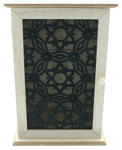 FRANK FLECHTWAREN | Schlüsselbox Black Flowers, MDF, METALL, 20 x 7 x 30 cm