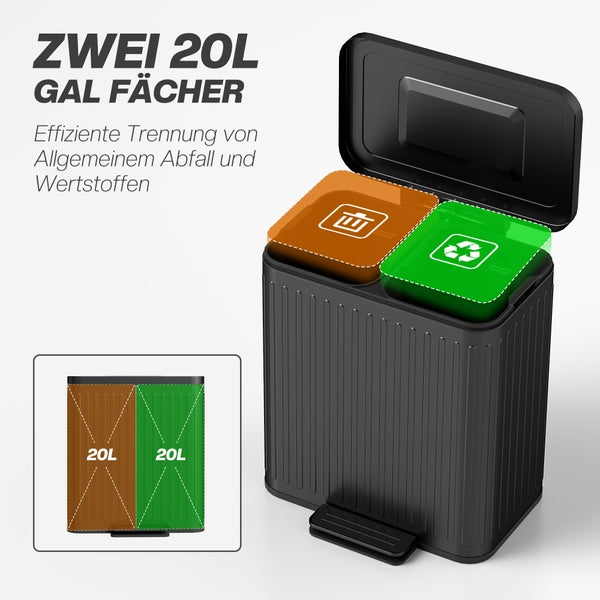 Abfalleimer mit zwei Fächern zur Mülltrennung mit Fußpedal