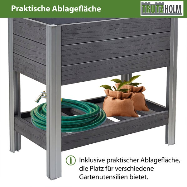 Hochbeet mit Ablage 79x46x74 cm 65 Liter Holzoptik robust witterungsbeständig Kräuterbeet Anthrazit