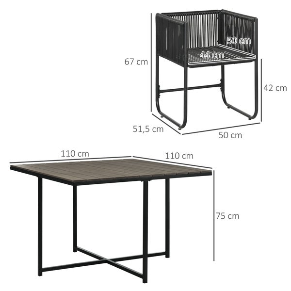 Outsunny 5-tlg. Polyrattan Gartenmöbel Set Essgruppe Gartensitzgruppe Esstisch mit 4 Stühlen Balkonmöbel Set für Terrasse, Balkon Grau