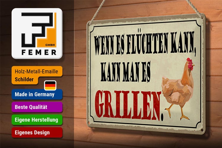 Blechschild Spruch 30x20cm wenn es flüchten kann kann Grill