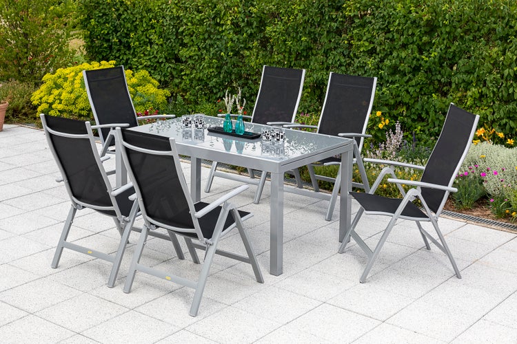 Carrara Gartenmöbelset 7tlg., Semi Ausziehtisch 150 (220) x 90 cm, schwarz