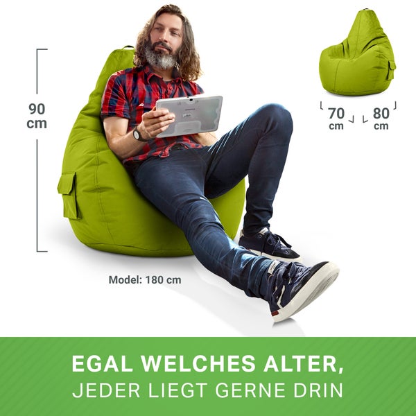 Green Bean Sitzsack mit Rückenlehne 80x70x90cm - Gaming Chair mit 230L Füllung Kuschelig Weich Waschbar - Bean Bag Bodenkissen Lounge Chair Sitzhocker Relax-Sessel Gamer Gamingstuhl Grün