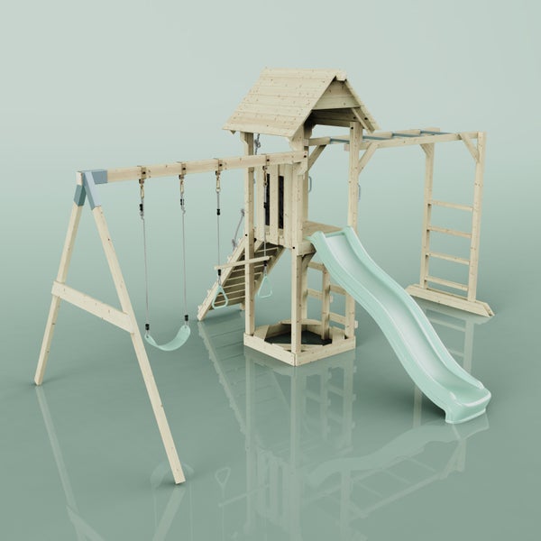 OutdoorToys Spielturm Örebro aus Holz in Grün Trapezstange