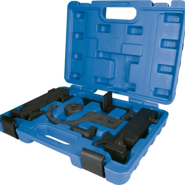 Nockenwellen Arretierwerkzeugsatz in blauer Aufbewahrungsbox