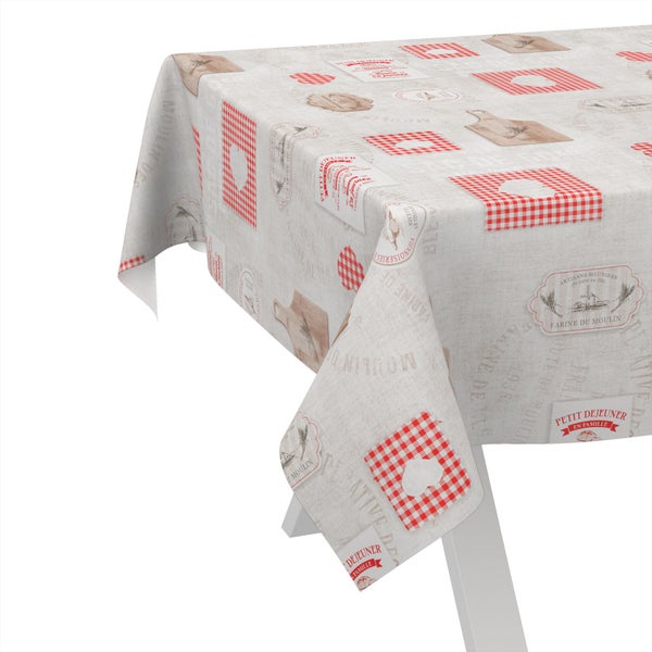 Tischdecke mit Muster aus Mühle, Herzen und Karos