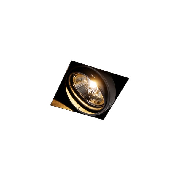 Quadratischer Einbauspot in Schwarz mit schwenkbarem Spot.