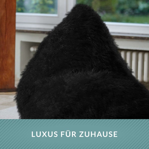 Green Bean Sitzsack Felloptik Indoor 150x100x100cm mit 220 Liter EPS-Perlen Füllung - Kuschelig Weich Waschbar - Drinnen Stoff Bodenkissen Liegekissen Sitzkissen Schwarz