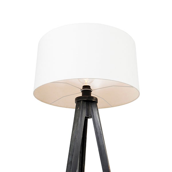 Stehleuchte mit Lampenschirm und Holzfuß