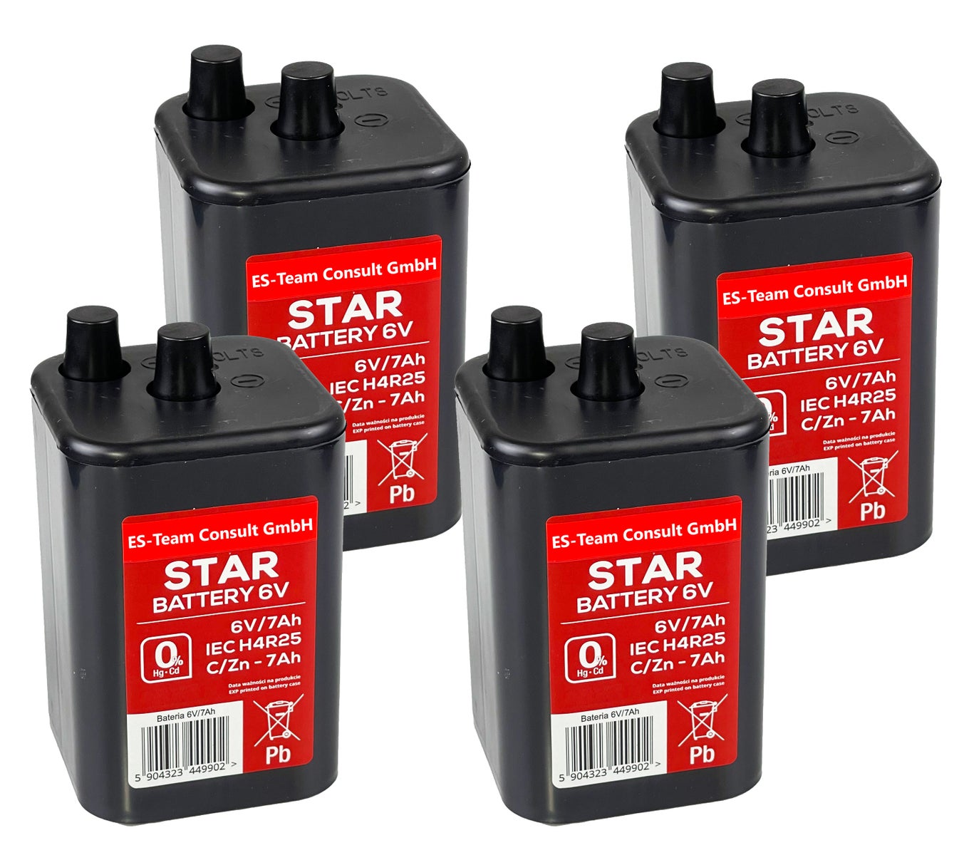 UvV STAR Blockbatterie 7 Ah für Warnleuchten, Baustellen Typ 4R25 6 Volt / 4 Stück