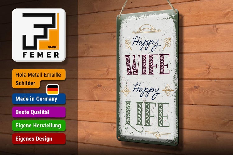 Blechschild Spruch Happy wife happy Life 20x30cm