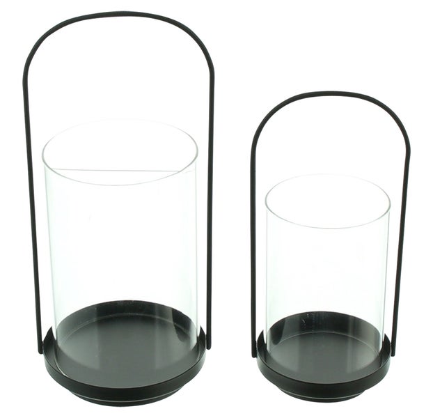 FRANK FLECHTWAREN | Windlicht Klassik, 2er Set, METALL, GLAS, 9 x 9 x 20 cm, 11 x 11 x 25 cm