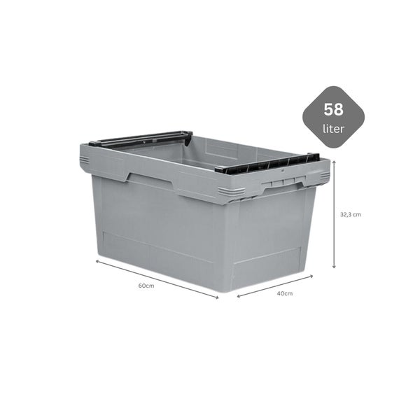 PROREGAL SparSet 5x Conical Mehrweg-Stapelbehälter mit Stapelbügel Grau HxBxT 32,3 x 40 x 60 cm 58 Liter Lagerbox Eurobox Transportbox