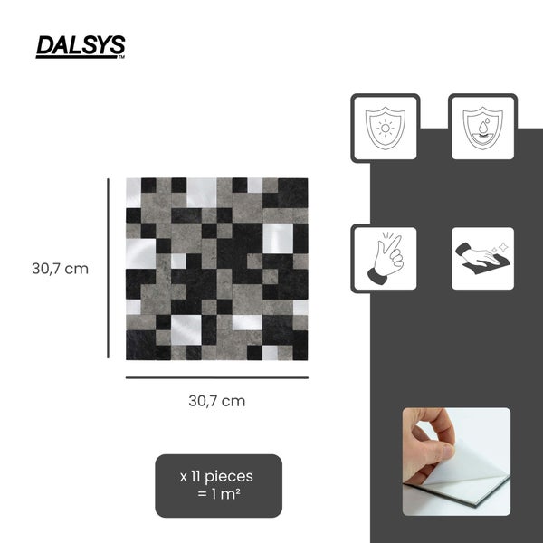 Dalsys selbstklebende Mosaikfliese, 30,7 mal 30,7 cm, 11 Stück für 1 Quadratmeter, UV-beständig, wasserfest, pflegeleicht, einfache Montage.