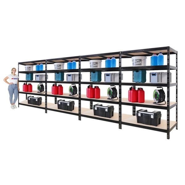 PROREGAL Mega Deal | 4X Schwerlastregal Tiger | HxBxT 180x120x60cm | Fachlast 265kg | Schwarz