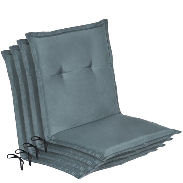Set aus vier Gartenstuhlauflagen für Niedriglehner mit Bindebändern und Steppung.