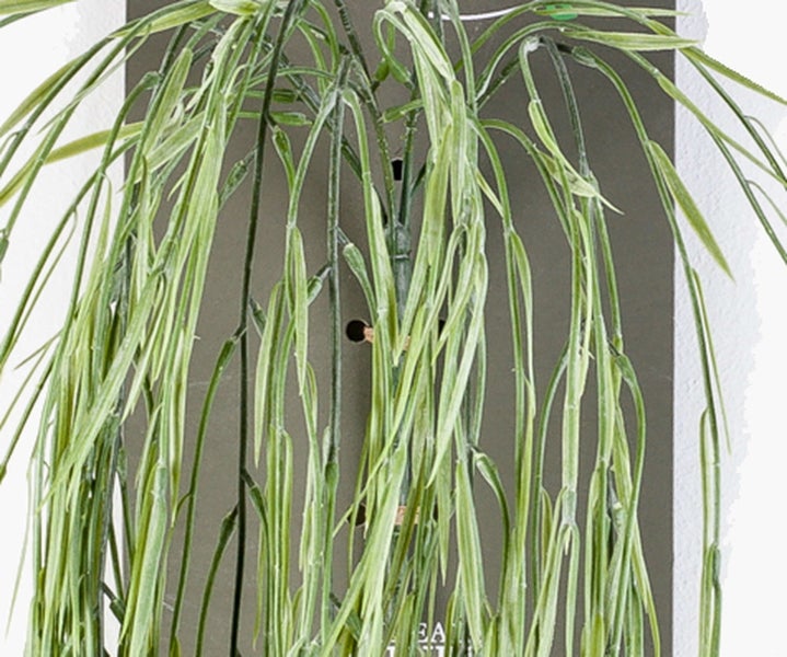 Künstliche Hängepflanze mit langen, schmalen grünen Blättern.