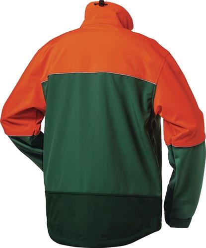 Jacke mit Stehkragen, orangefarbenen Ärmeln und grünem Rumpf
