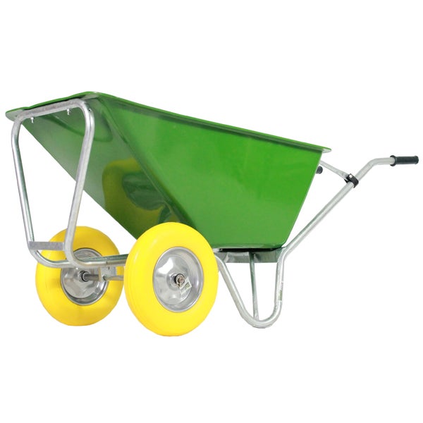 Gartenschubkarre mit zwei Rädern und Metallwanne für den Transport im Gartenbereich
