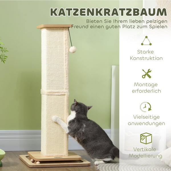 Katzenkratzbaum mit Sisal und Spielzeugball, mit Katze