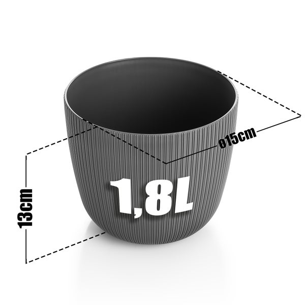 BigDean 5 Stück Blumentopf rund Übertopf Ø15 x H13 cm 1,8L Volumen – wetterfester Pflanztopf – mit Drainage-System aus bruchsicherem Kunststoff – Indoor + Outdoor geeigent – Made in Europe