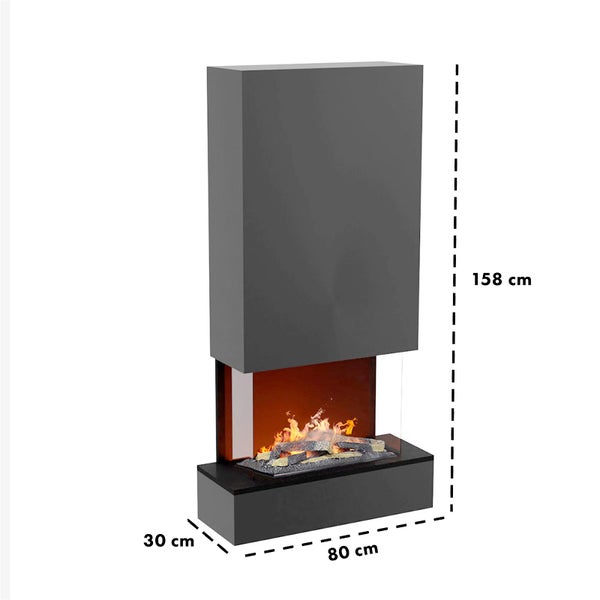 GLOW FIRE Elektrokamin 'Hölderlin Hoch'| Wasserdampf Kamin mit OMC 600 inkl. Holz in schwarz als Wandkamin| HxBxT: 158x80x30 cm