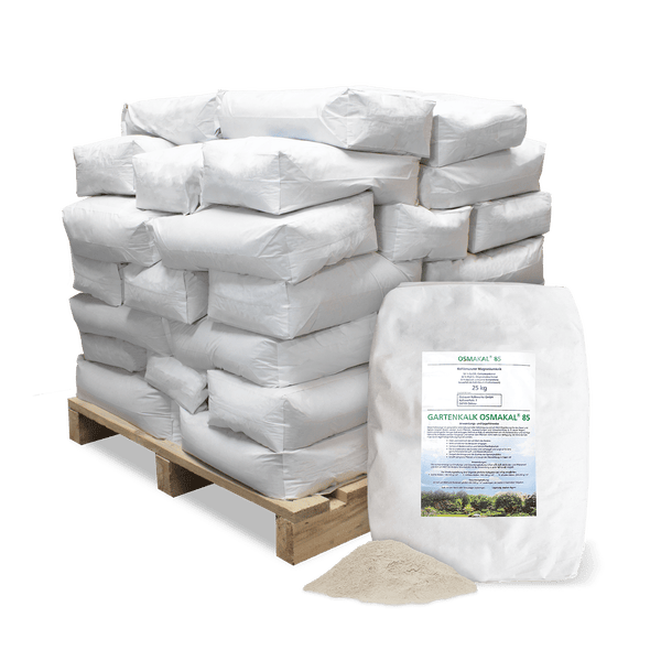 Palette mit Gartenkalk Osmakal 85 in 25 Kilogramm Säcken