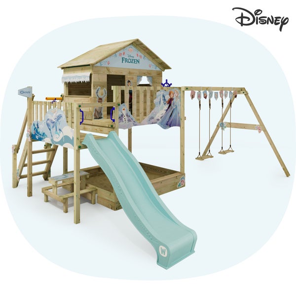WICKEY Spielturm Disney Die Eiskönigin Quest mit Rutsche, Picknicktisch und Doppelschaukel