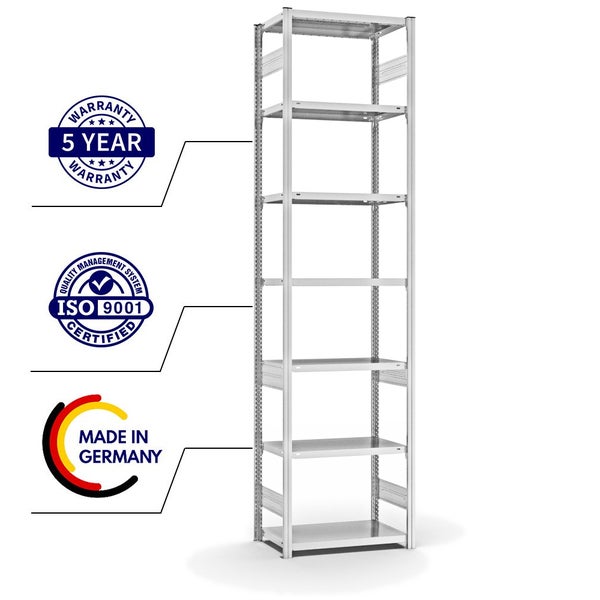 PROREGAL Fachbodenregal Stecksystem T-Profil Light-Duty Grundregal HxBxT 300 x 75 x 40 cm 7 Ebenen Fachlast 145 kg Beidseitig Nutzbar Lichtgrau
