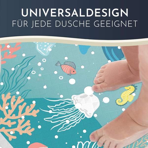 Homerella® Duschmatte rutschfest Kinder - 100% BPA frei Inkl. 2 Haken zum Aufhängen 53x53cm - Antirutschmatte Dusche Baby hautintensiv & schimmelresistent - Duscheinlage maschinenwaschbar