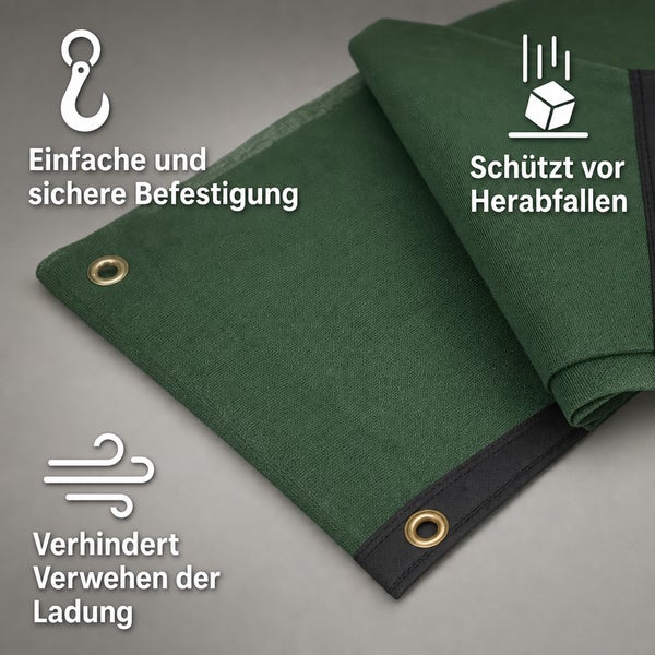 Anhängernetz für Ladungssicherung mit Ösen zur Befestigung und Schutz vor Herabfallen sowie Verwehen der Ladung